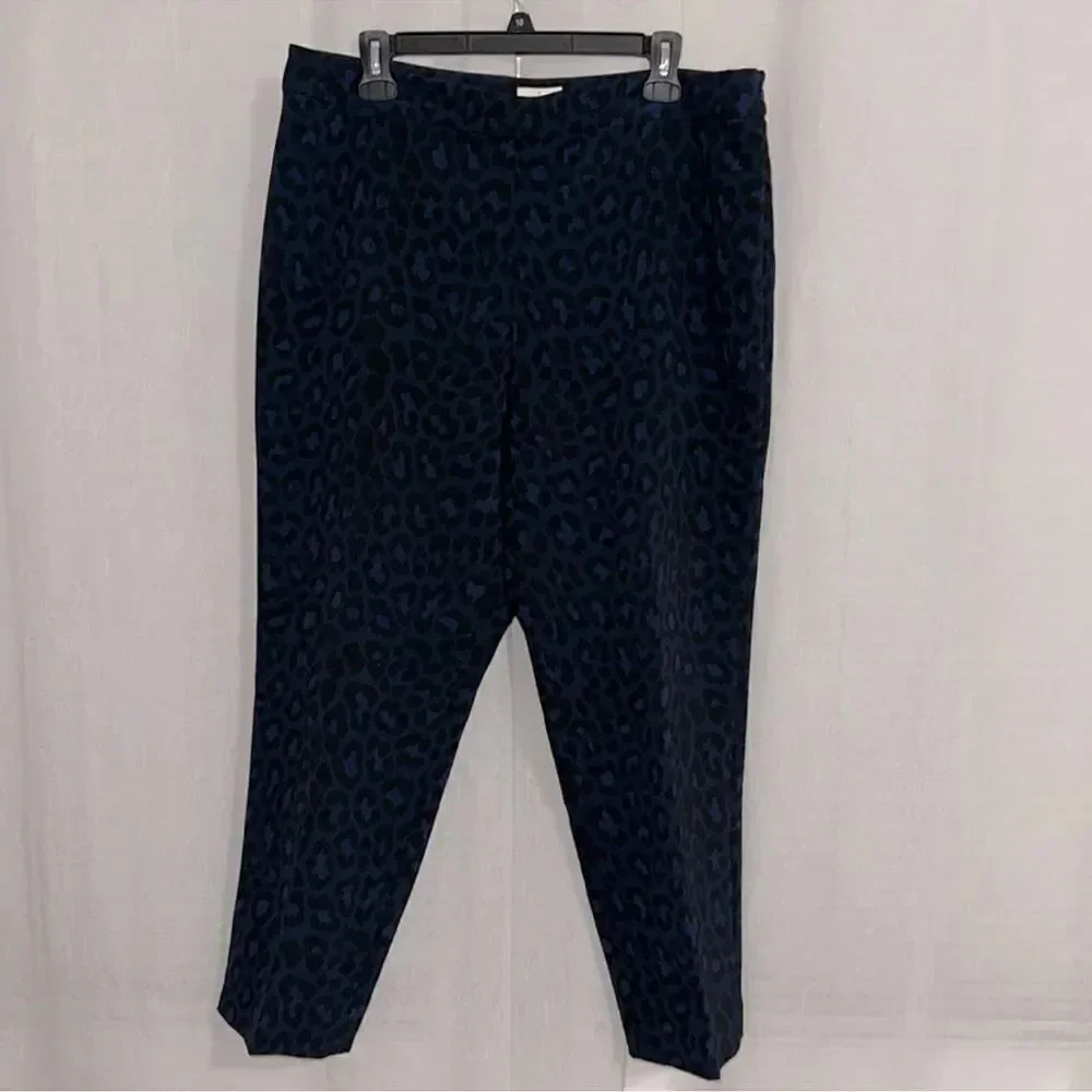 kate spade 16 Wild Ones Navy Blue Black Leopard Print Ankle Cropped Slacks